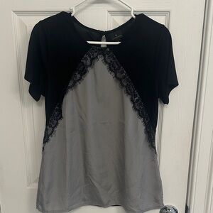 Worthington Black and Gray Lace Accent Top